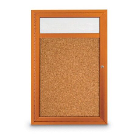 United Visual Products Slim Enclosed Corkboard, 30"x36", Gold Alum Frame/Amethyst UVEB3036-GOLD-AMETHY